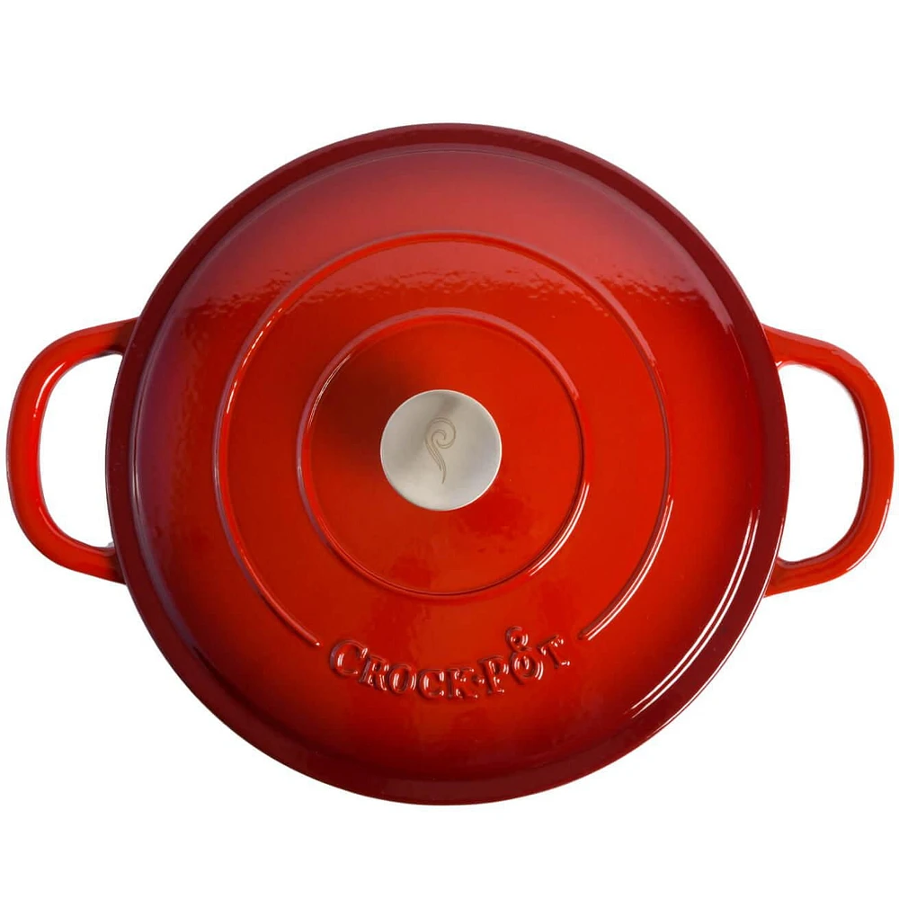 Crock-Pot Artisan 5 Qt Enameled Cast Iron Braiser Pan W/Lid, Scarlet Red, Round