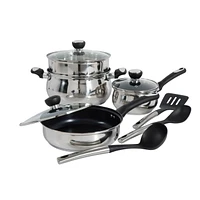 Oster Baldwyn 10 Piece Stainless Steel Cookware Set w/ Kitchen Tools