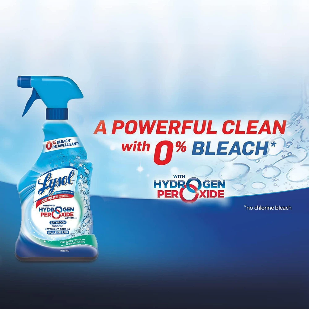 Lysol Bathroom Cleaner Spray, Power and Free Trigger, Cool Spring Breeze, Hydrogen Peroxide, 650 mL
