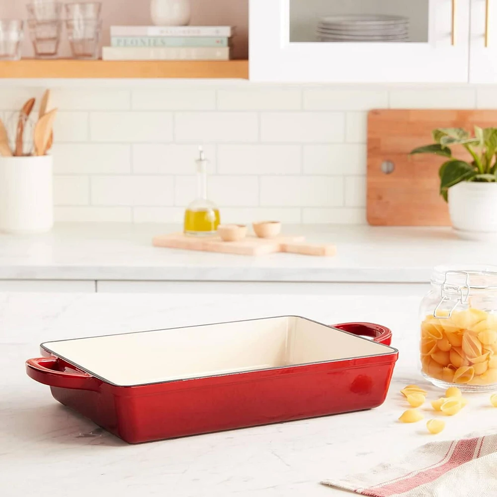 Crock Pot Artisan 13 Inch Enameled Cast Iron Lasagna Pan, Scarlet Red