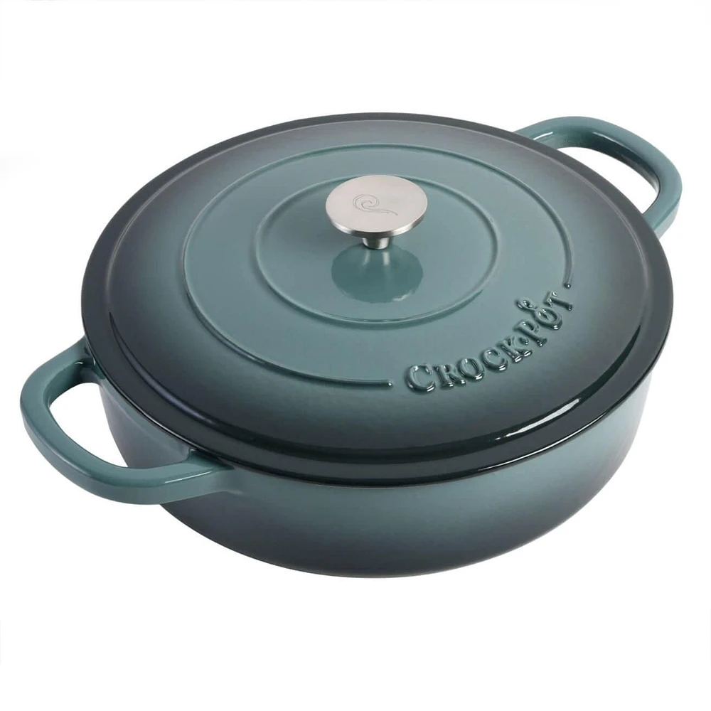 Crock-Pot Artisan 5 Qt Enameled Cast Iron Braiser Pan W/Lid, Slate Grey, Round