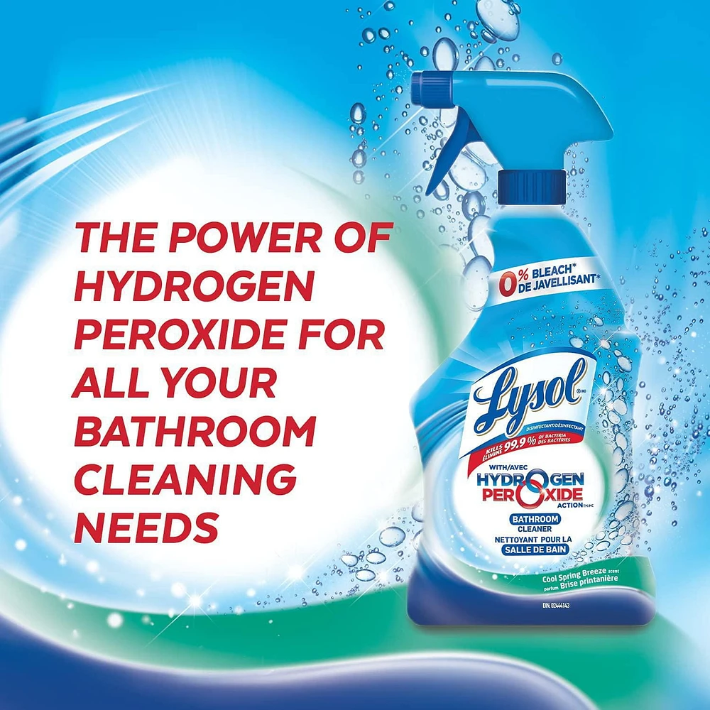 Lysol Bathroom Cleaner Spray, Power and Free Trigger, Cool Spring Breeze, Hydrogen Peroxide, 650 mL