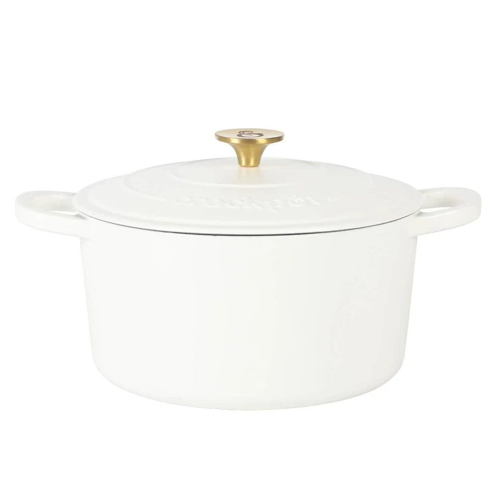 Crock-Pot Artisan 6 Qt Enameled Cast Iron Dutch Oven w/Lid & SS Gold Knob, Matte Linen