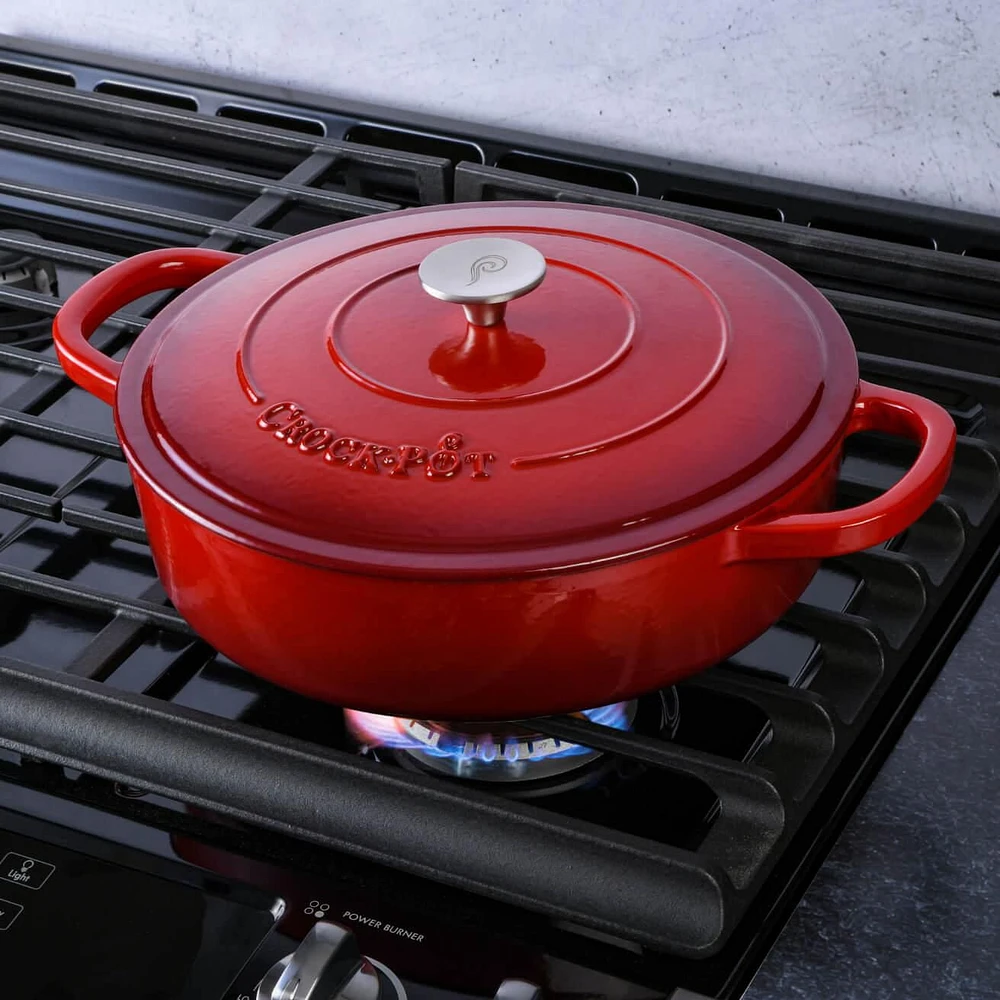 Crock-Pot Artisan 5 Qt Enameled Cast Iron Braiser Pan W/Lid, Scarlet Red, Round