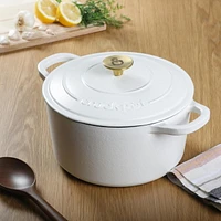 Crock-Pot Artisan 5 Qt Enameled Cast Iron Dutch Oven w/Lid & SS Gold Knob, Matte Linen, Round