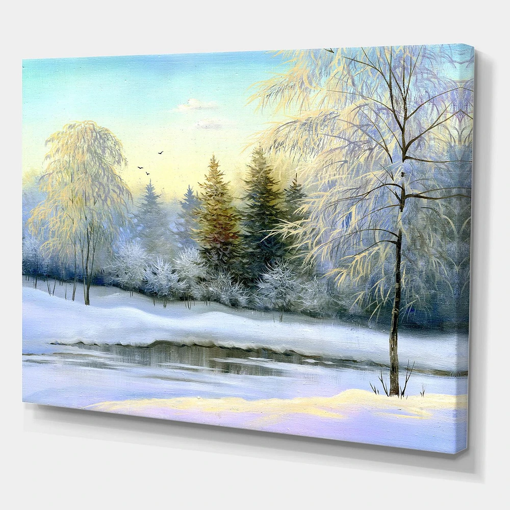 Designart Green Trees In Beautiful Winter Landscape Canvas Wall Art