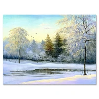 Designart Green Trees In Beautiful Winter Landscape Canvas Wall Art