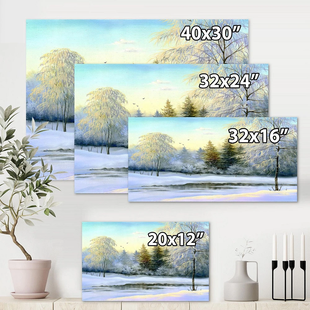 Designart Green Trees In Beautiful Winter Landscape Canvas Wall Art