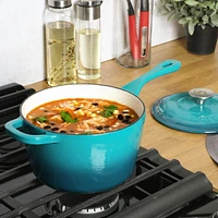 Crock-Pot Artisan 3 Qt Enameled Cast Iron Saucepan w/Lid, Teal Ombre, Round