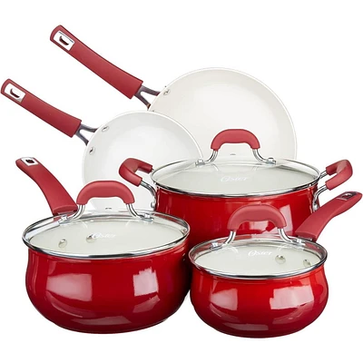 Oster Corbett 8 Piece Aluminum Cookware Set, Gradient Red with Soft Touch Bakelite Handle