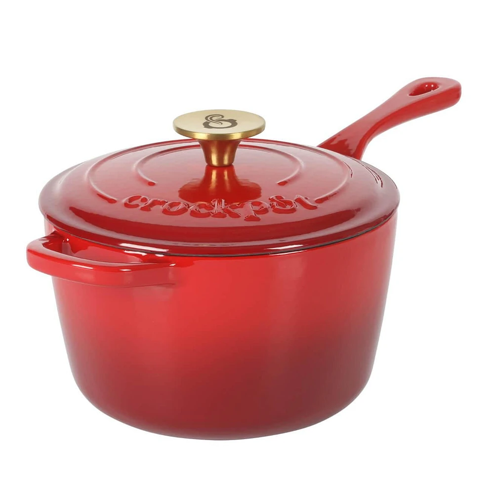 Crock-Pot Artisan 3 Qt Enameled Cast Iron Saucepan w/Lid, Gradient Red, Round