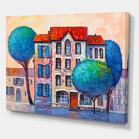 Designart House With Red Roof and Colorful Autumn Trees Canvas Wall Art