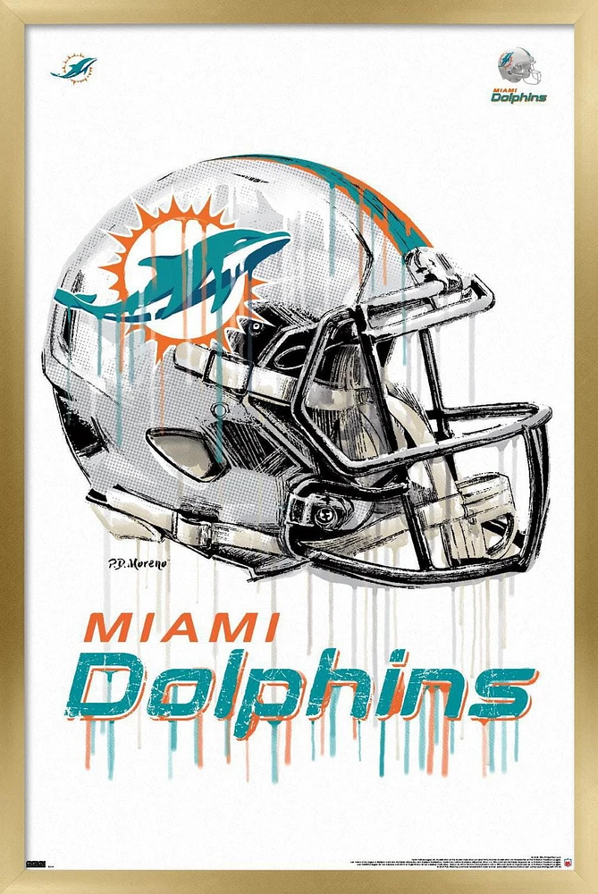 NFL Miami Dolphins - Drip Helmet 20 Wall Poster with Magnetic Frame, 22.375" x 34"