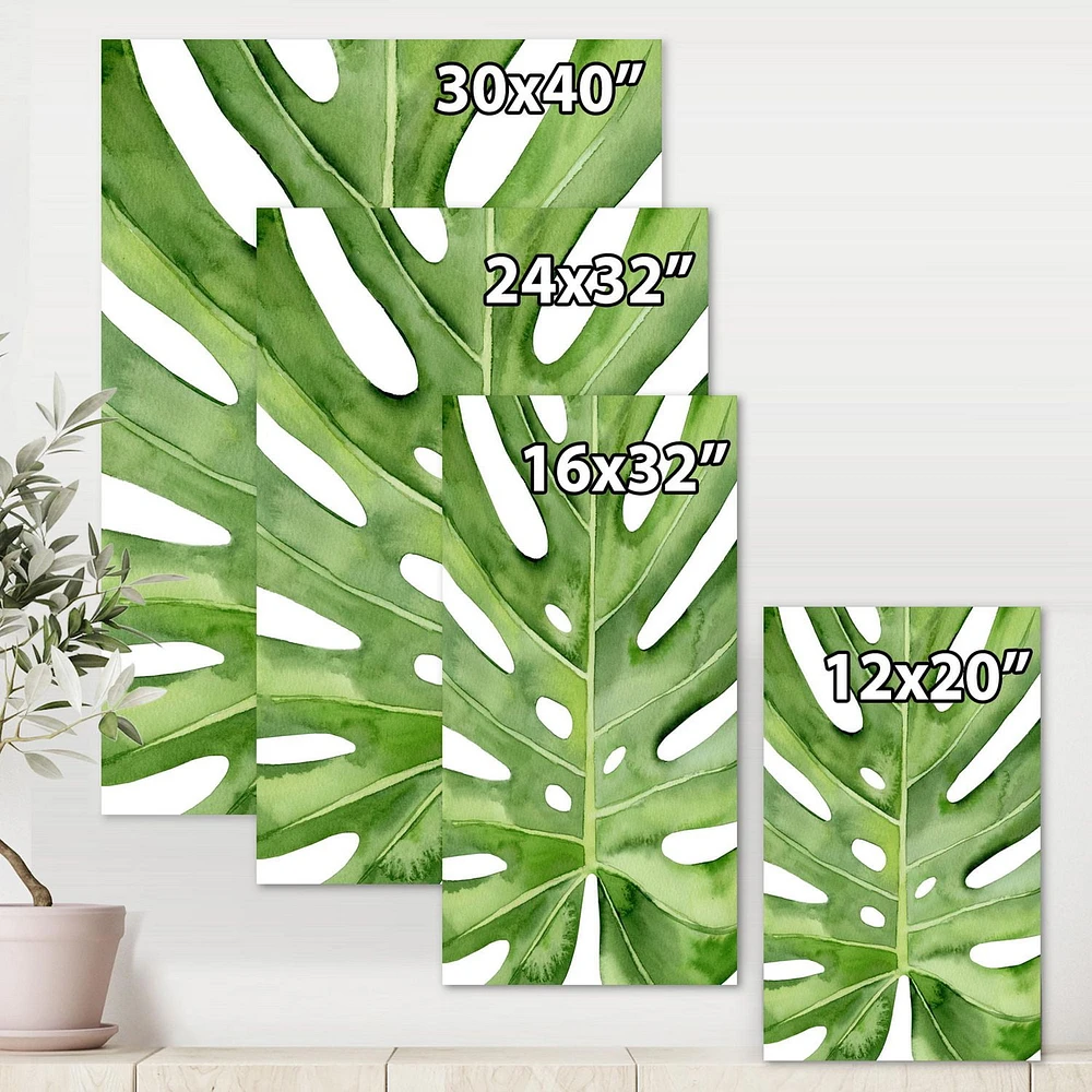 Designart Green Monstera Leaf Tropical Palm Botanical Detail Canvas Wall Art