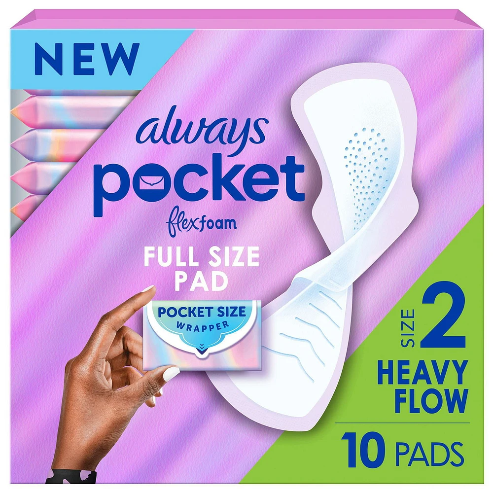 Serviettes Always Pocket, flux abondant, avec ailes, avec FlexFoam, taille2, non parfumées, 10serviettes 10CT