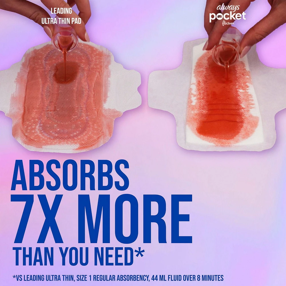 Serviettes Always Pocket, flux abondant, avec ailes, avec FlexFoam, taille2, non parfumées, 10serviettes 10CT