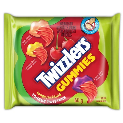 Bonbons acidulés TWIZZLERS GUMMIES TONGUE TWISTERS de format individuel 60g