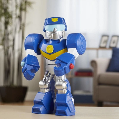 Playskool Heroes Mega Mighties Transformers Rescue Bots Academy Chase the Police-Bot Figure 10-inch Figure, Toys for Kids Ages 3 and Up