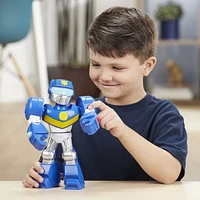 Playskool Heroes Mega Mighties Transformers Rescue Bots Academy Chase the Police-Bot Figure 10-inch Figure, Toys for Kids Ages 3 and Up