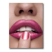 Designart Pink Woman Lips With Finger On Mouth Canvas Wall Art