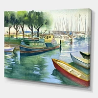 Designart Boats In Green Spring Canvas Wall Art