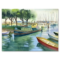 Designart Boats In Green Spring Canvas Wall Art