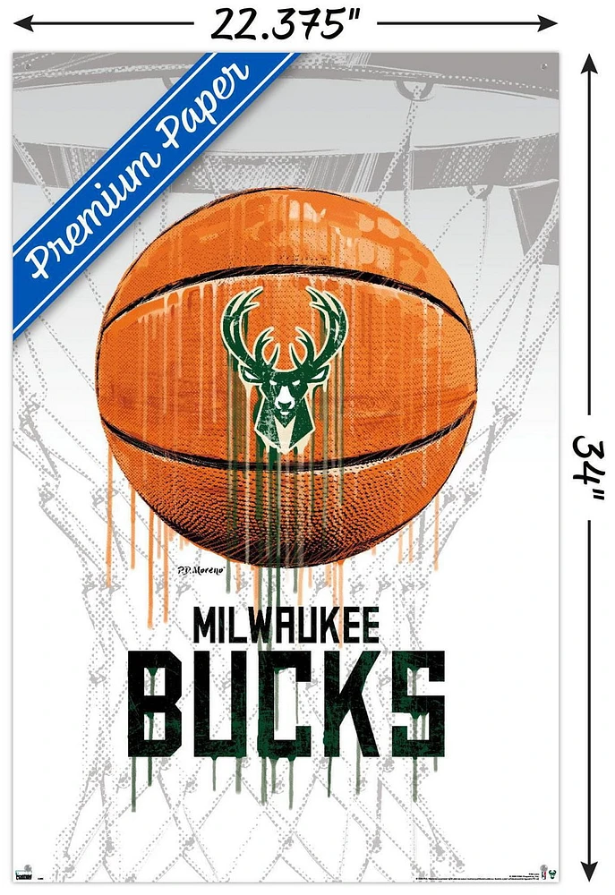 NBA Milwaukee Bucks - Drip Ball 20 Wall Poster, 22.375" x 34" Framed