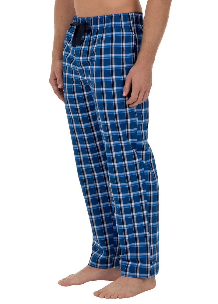 Fruit of the Loom Men's Microsanded Woven Plaid Pajama Pant Blue