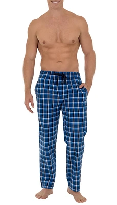 Fruit of the Loom Men's Microsanded Woven Plaid Pajama Pant Blue