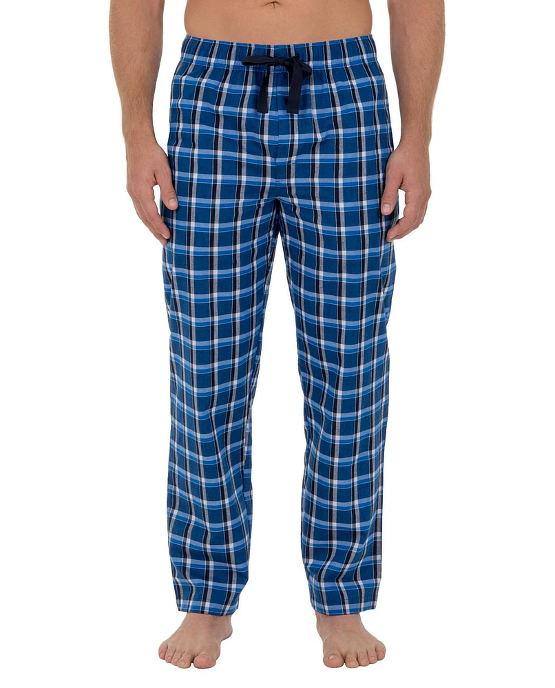 Fruit of the Loom Men's Microsanded Woven Plaid Pajama Pant Blue