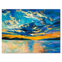 Designart Cloudy Wide Open Sunset Over Ocean Horizon Canvas Wall Art