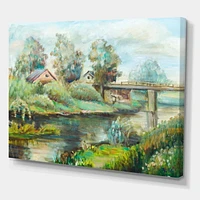 Designart Bridge On The River In Rustic Landscape Canvas Wall Art