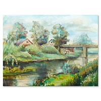 Designart Bridge On The River In Rustic Landscape Canvas Wall Art