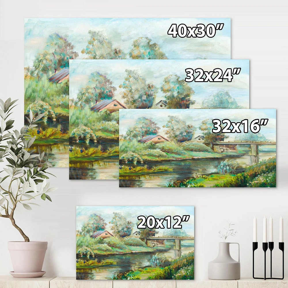 Designart Bridge On The River In Rustic Landscape Canvas Wall Art