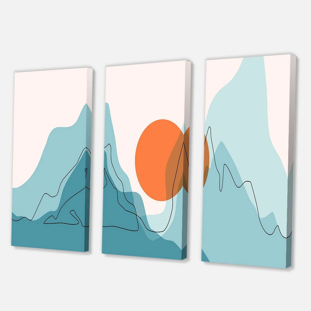 Designart Red Moon Over Abstract Blue Mountains I Canvas Wall Art