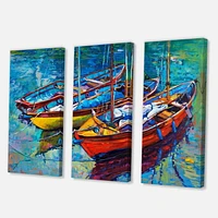 Designart Three Boats In The Harbor Canvas Wall Art