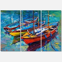 Designart Three Boats In The Harbor Canvas Wall Art