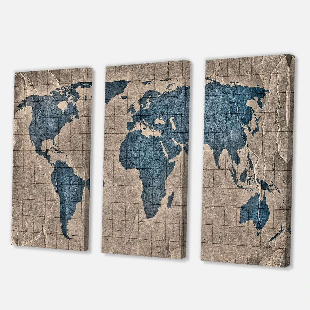 Designart Ancient Map of The World I Canvas Wall Art