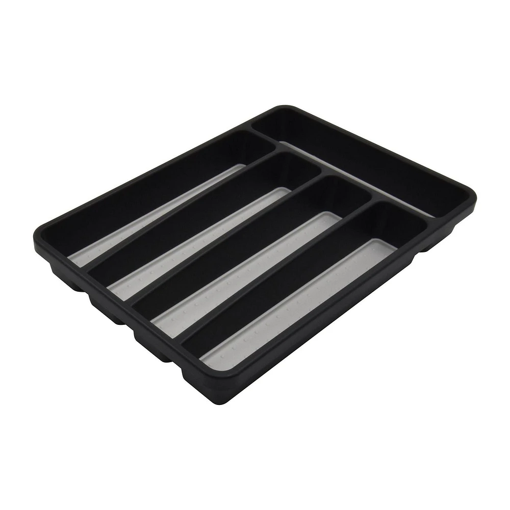 Mainstays Plastic Black 5 Compartment Non-Slip Drawer Cutlery Tray, 12.8" x 9.06", Kitchen Organizer, 1 piece, BLACK CUTLERY TRAY