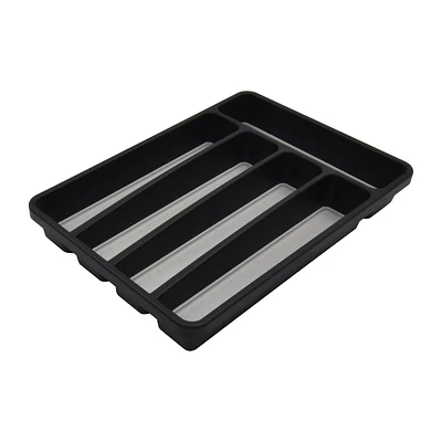 Tiroir à couverts antidérapant en plastique noir à 5 compartiments Mainstays, 12,8" x 9,06", organisateur de cuisine, 1 pièce PLATEAU À COUVERTS NOIR