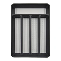 Mainstays Plastic Black 5 Compartment Non-Slip Drawer Cutlery Tray, 12.8" x 9.06", Kitchen Organizer, 1 piece, BLACK CUTLERY TRAY