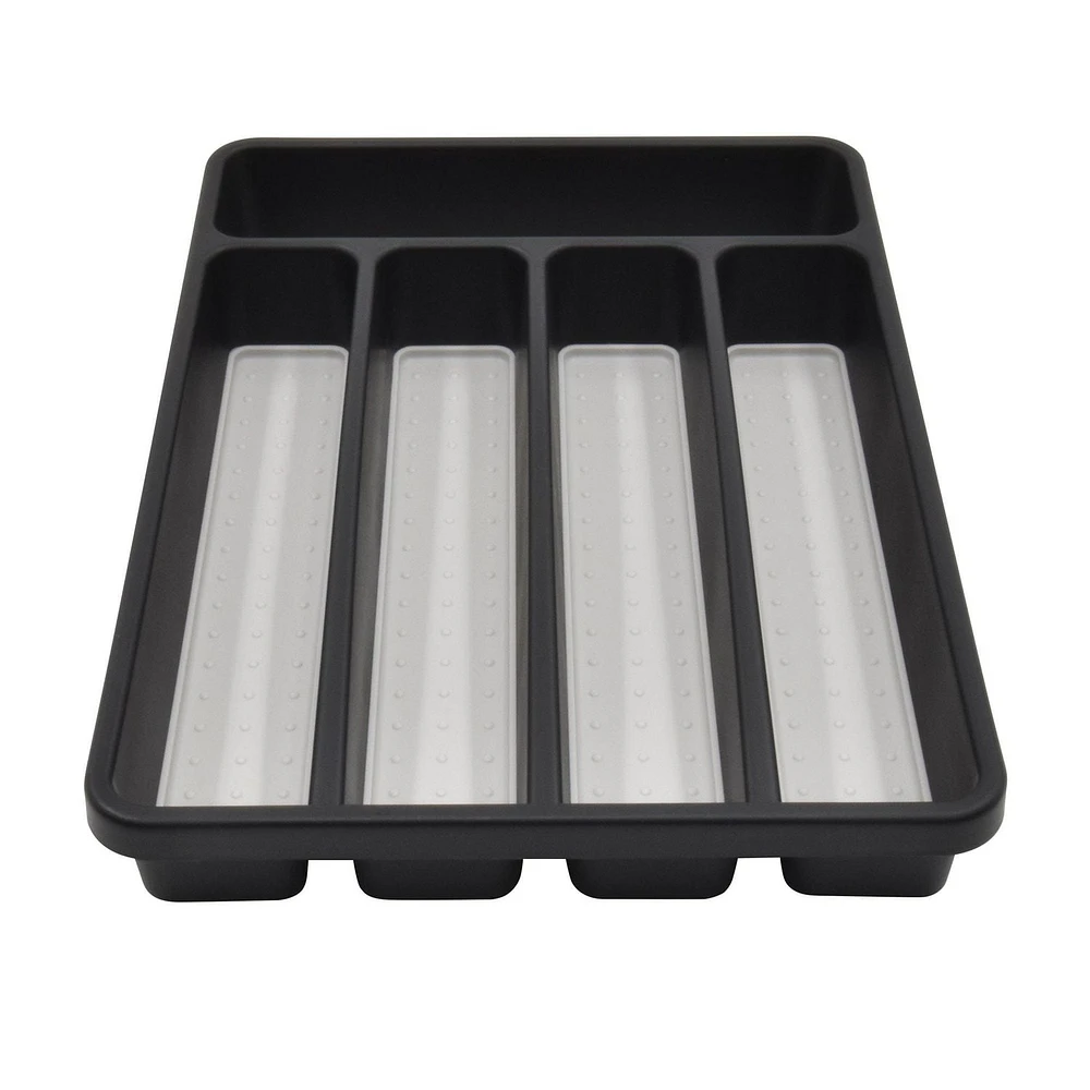 Mainstays Plastic Black 5 Compartment Non-Slip Drawer Cutlery Tray, 12.8" x 9.06", Kitchen Organizer, 1 piece, BLACK CUTLERY TRAY