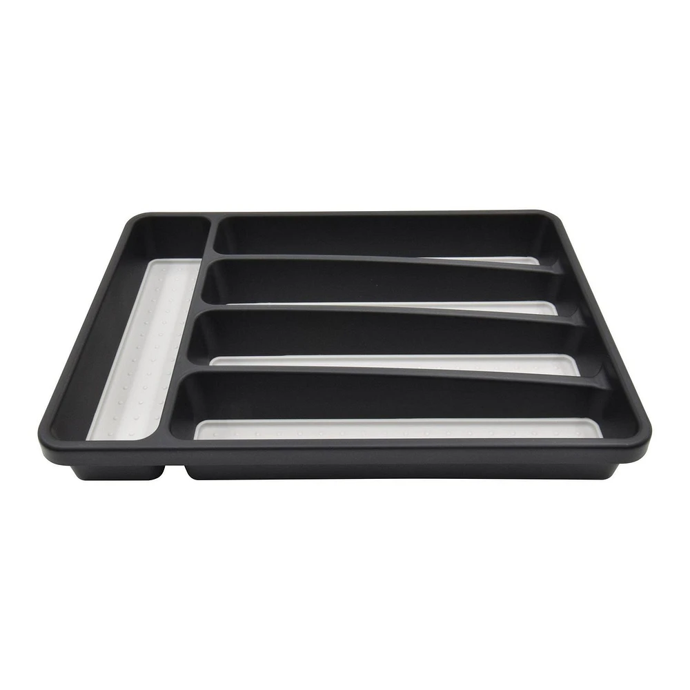 Mainstays Plastic Black 5 Compartment Non-Slip Drawer Cutlery Tray, 12.8" x 9.06", Kitchen Organizer, 1 piece, BLACK CUTLERY TRAY