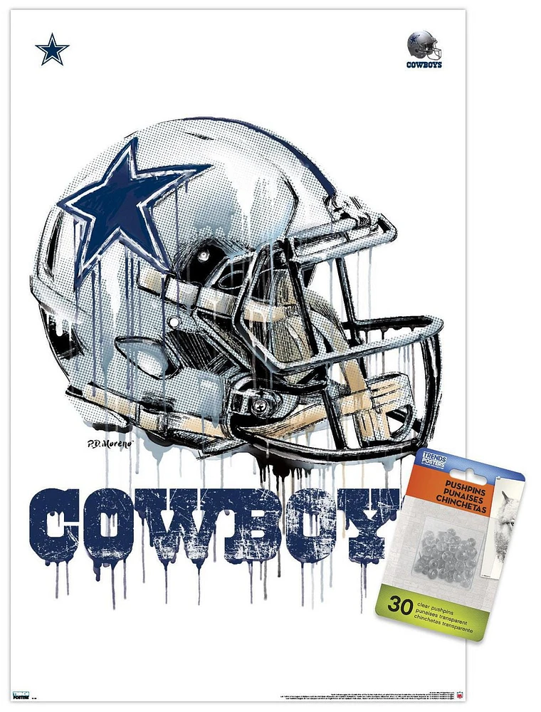 NFL Dallas Cowboys - Drip Helmet 20 Wall Poster, 22.375" x 34" Framed