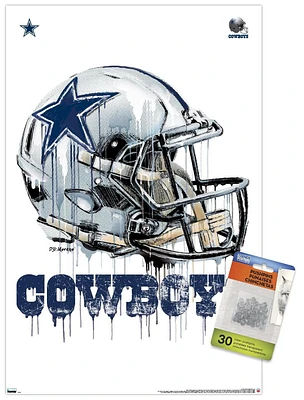 NFL Dallas Cowboys - Drip Helmet 20 Wall Poster, 22.375" x 34" Framed