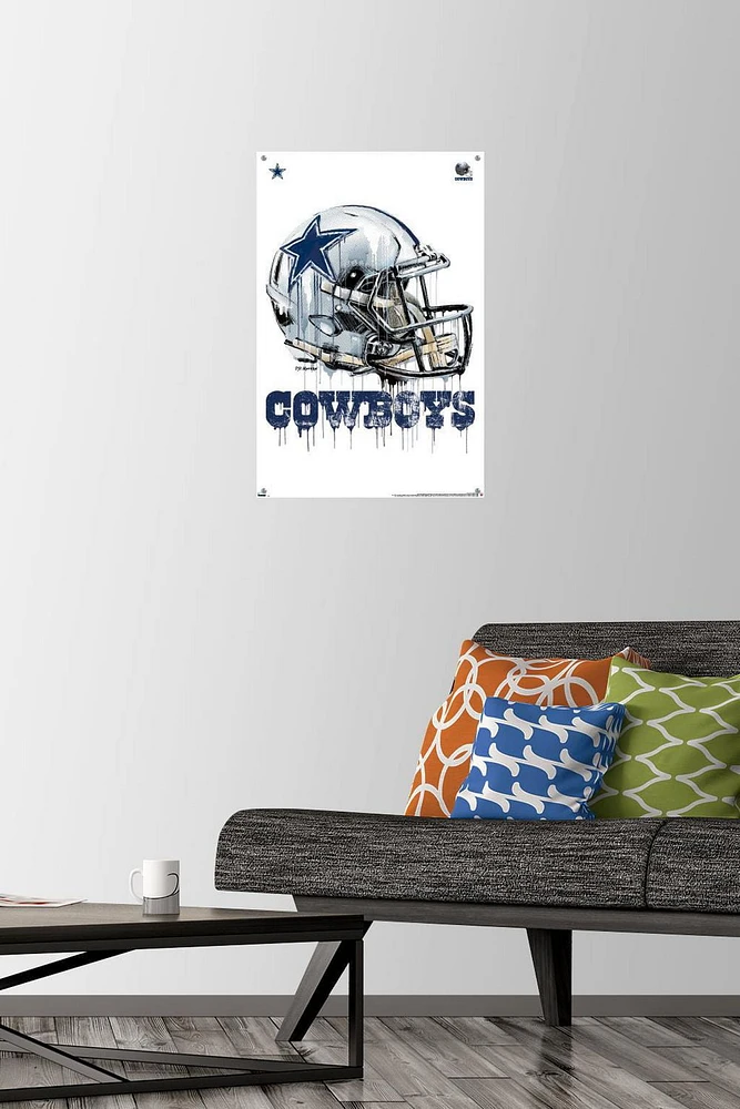 NFL Dallas Cowboys - Drip Helmet 20 Wall Poster, 22.375" x 34" Framed