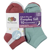 Fruit of the Loom Girls Low Cut Socks - 10 Pack