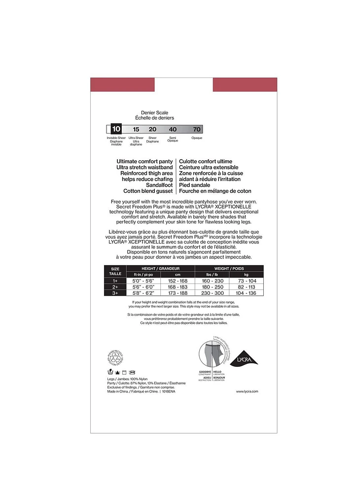 Secret Freedom Plus Vas-Culotte Invisible P1 Tailles 1X à 3X