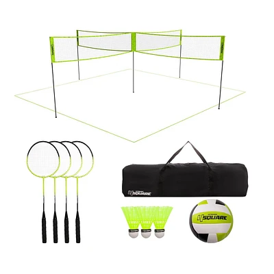 TRIUMPH 4-Square 2-in-1 Volleyball / Badminton Outdoor Game Set