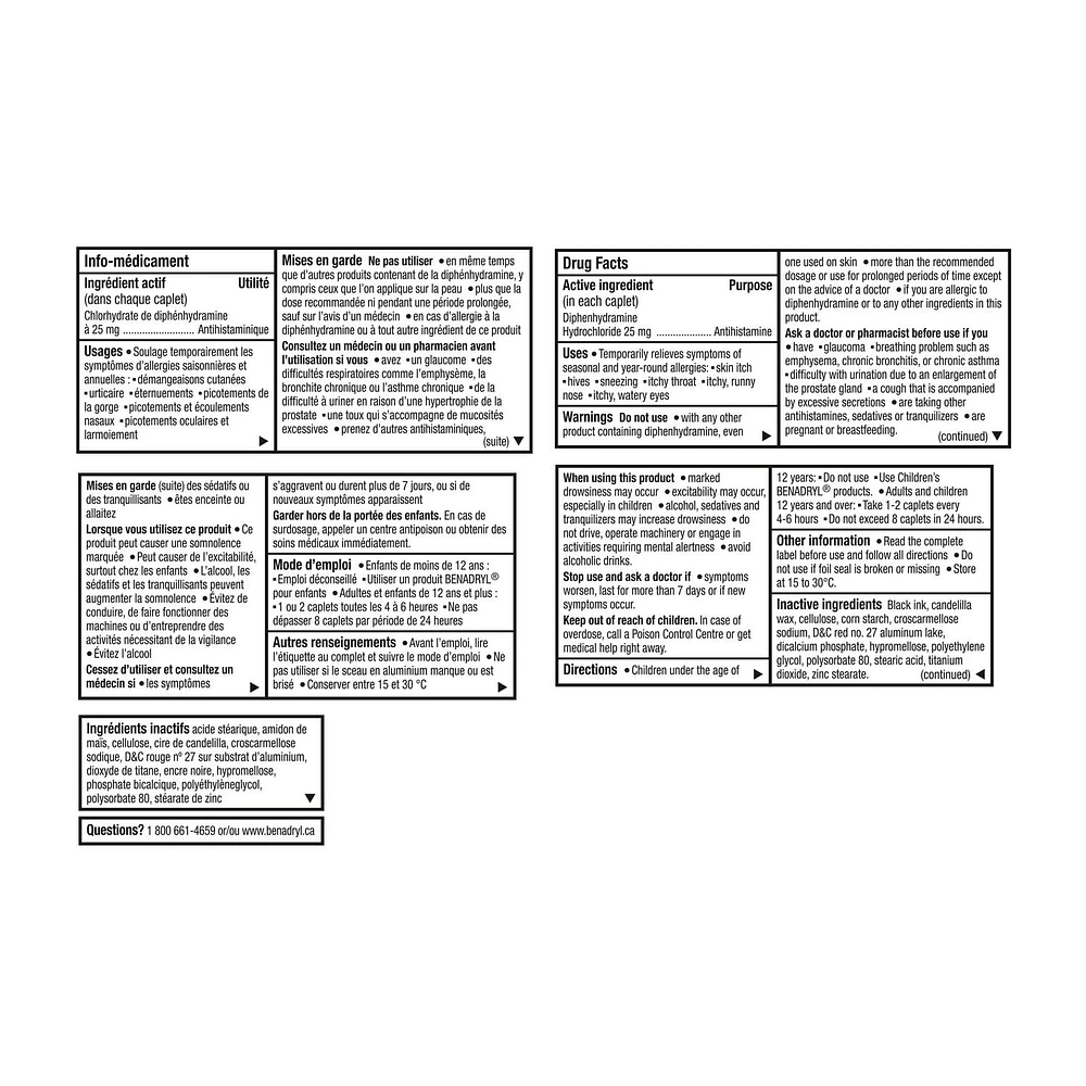 Benadryl Caplets 60 unités